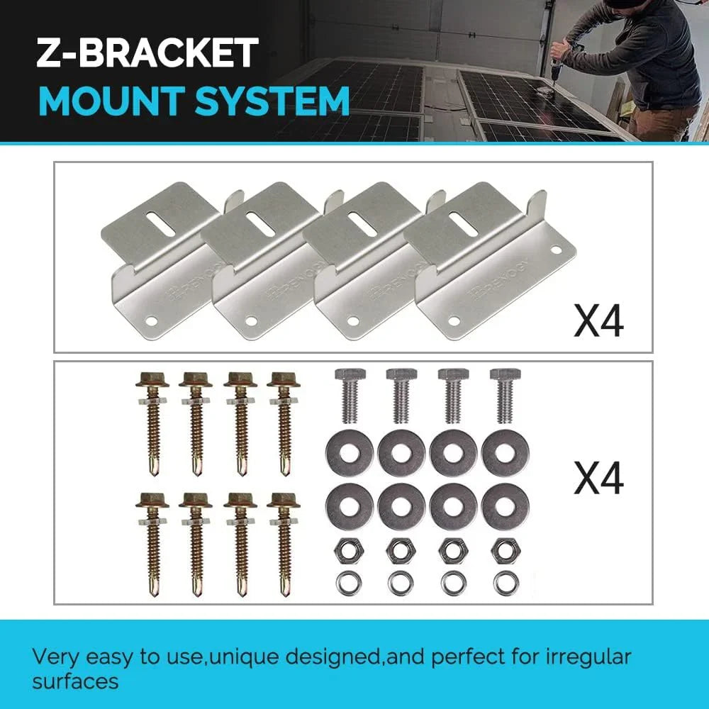 400 Watt 12 Volt Premium 4 Pcs 100W Panel 40A MPPT Charge Controller Wireless Module Fuse Mounting Z Brackets Adaptor Kit Tray Cables Set, 400W, Grid 12V Solar Power System