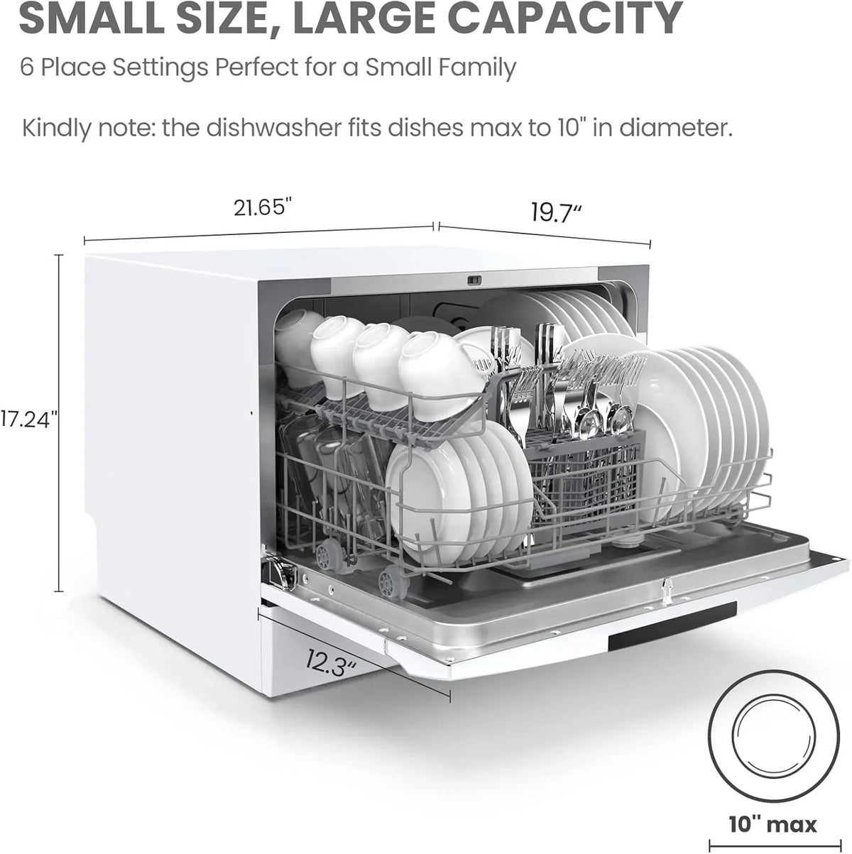 Countertop Dishwasher, Energy Star Portable Dishwasher, 6 Place Settings & 8 Washing Programs, Speed, Baby-Care, ECO& Glass, Dish Washer for Dorm, RV& Apartment, Black