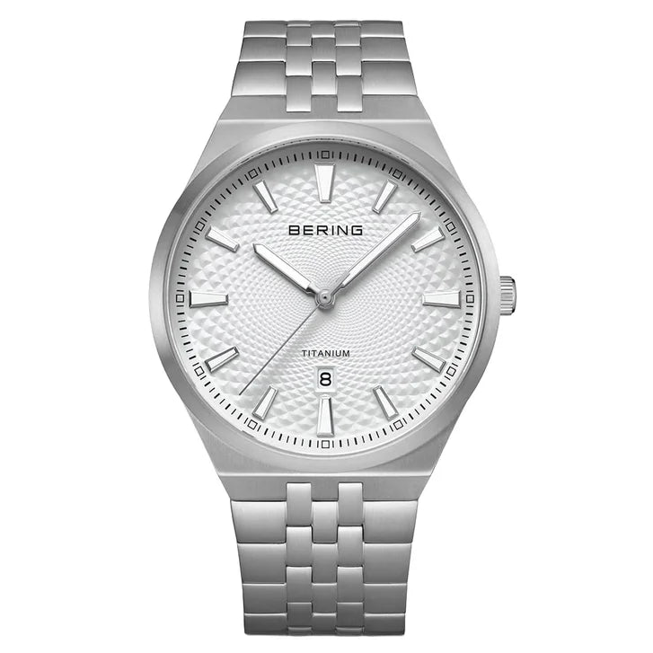 Bering Titanium White Silver-tone Guilloche Dial Men's Watch
