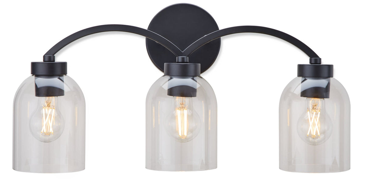 Bentbrook 3-Light Vanity with Glass Shade, Black