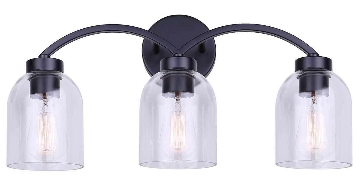 Bentbrook 3-Light Vanity with Glass Shade, Black