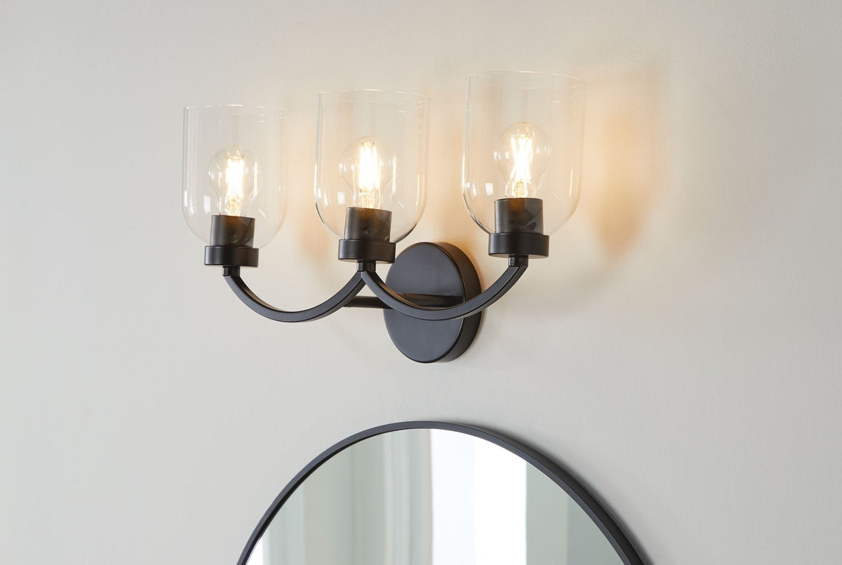 Bentbrook 3-Light Vanity with Glass Shade, Black