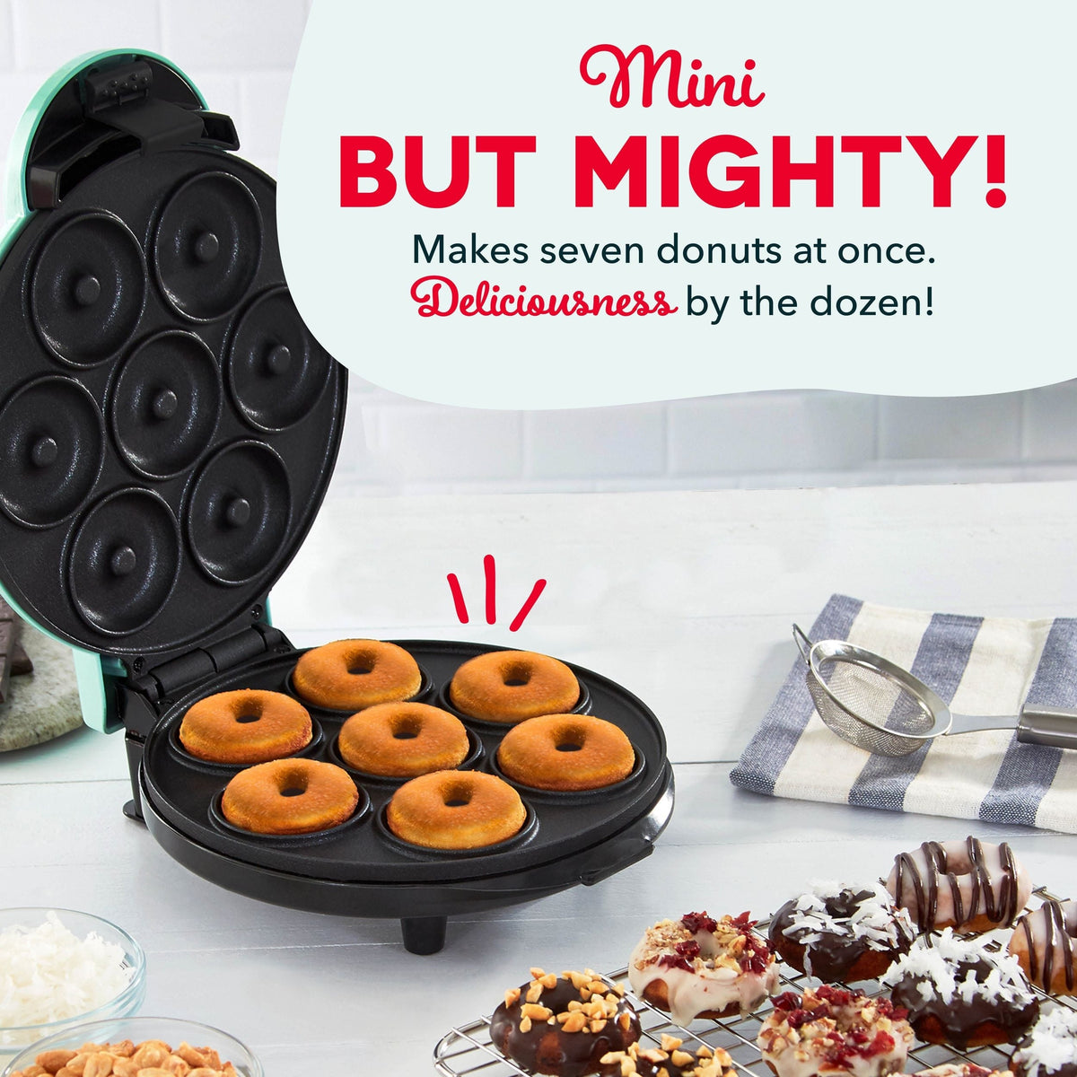 Express Mini Compact Electric Donut Maker, Non-Stick Surface, Aqua