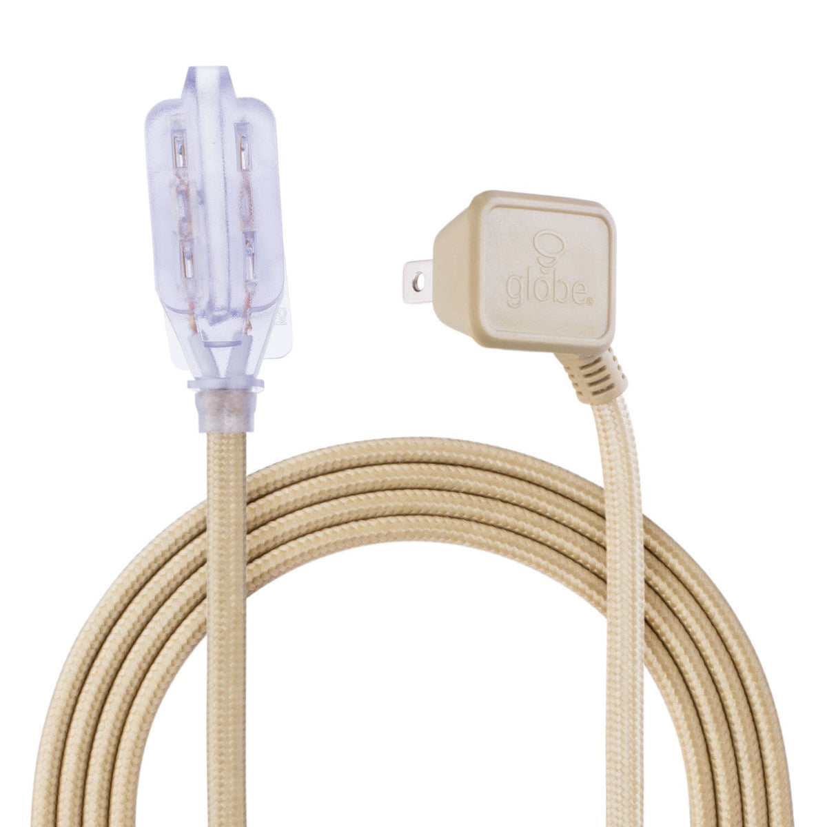 9-ft 16/2 Fabric Extension Cord, Right Angle Plug, 3 Outlets, Gold