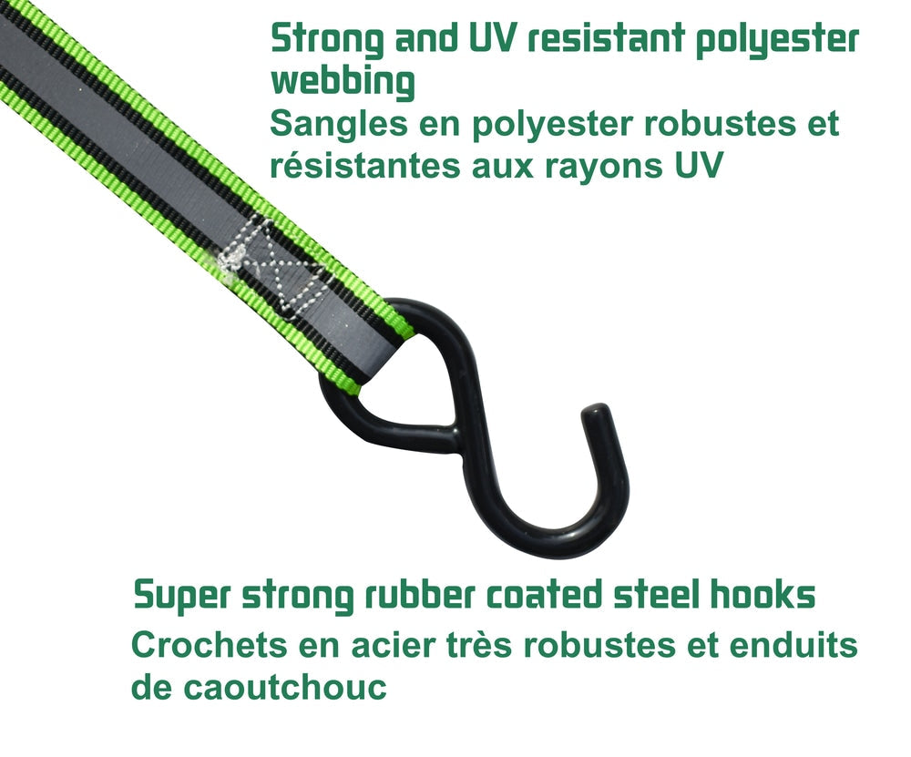 1,500-lb Reflective Ratchet Tie Down Strap, with Padded D-Handle, 1-in x 12-ft, 4-pk, Green