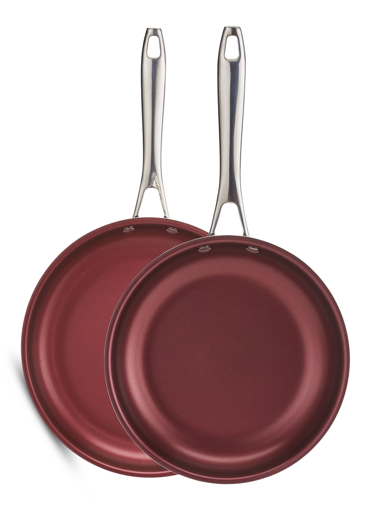 Canadian Signature Stainless Steel Non-Stick Frying Pan, Dishwasher & Oven Safe, Burgundy, 24cm & 28cm, 2-pk