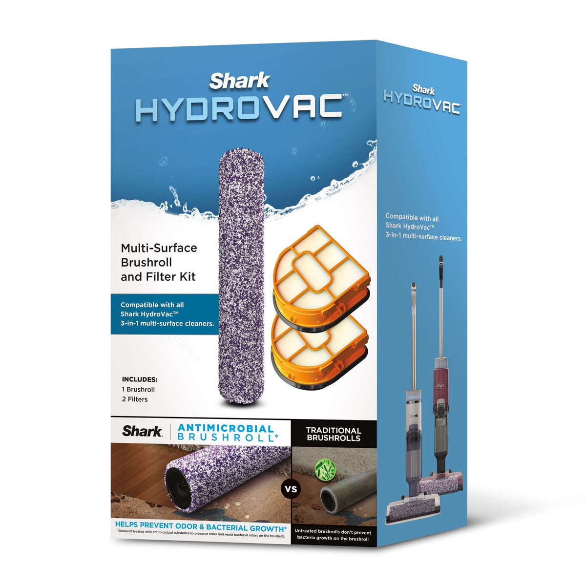 HydroVac Replacement Antimicrobial Brush Roll and 2-Pack Filter Bundle
