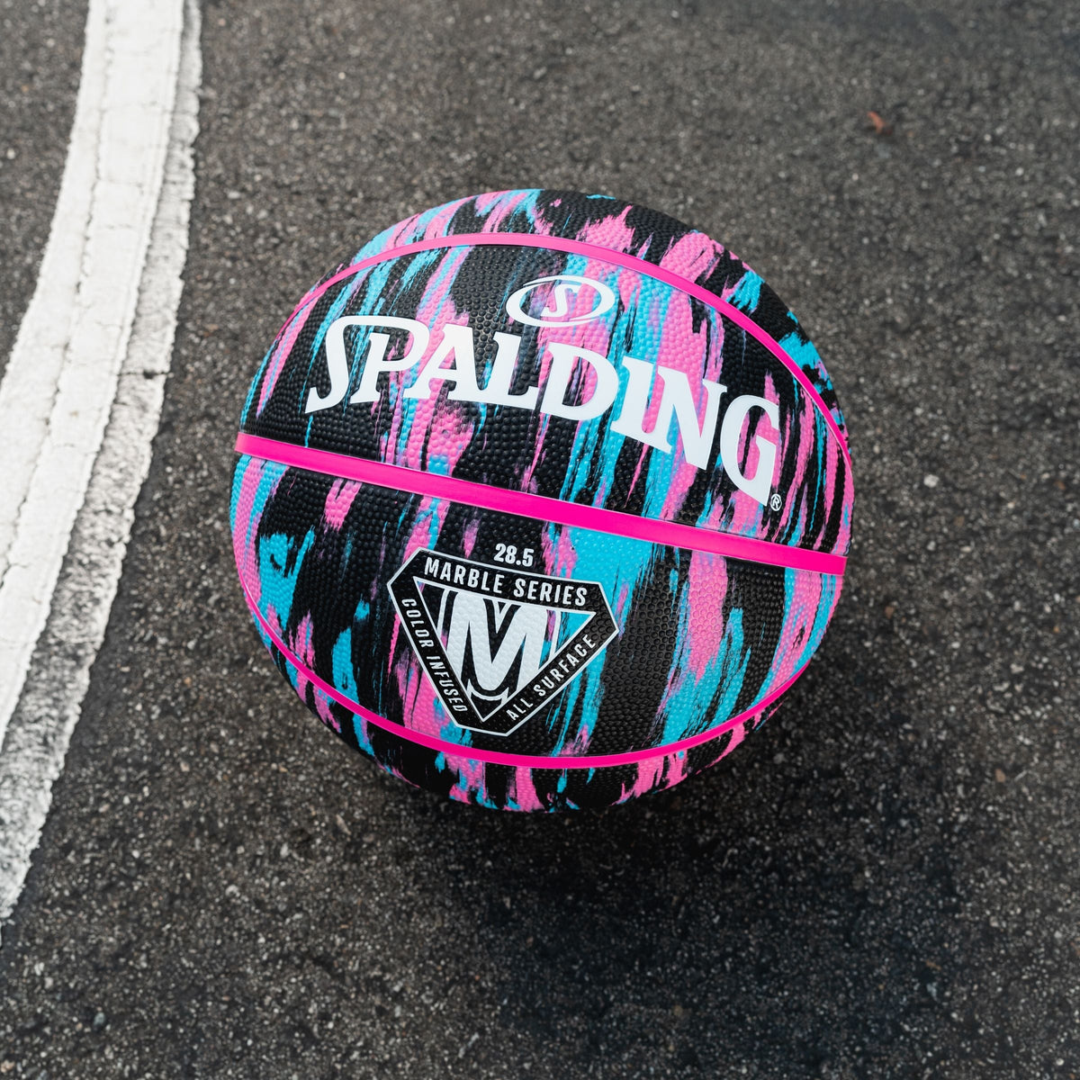 Marble Series 4Her Outdoor Rubber Basketball, Size 6 (28.5-in), Black/Pink