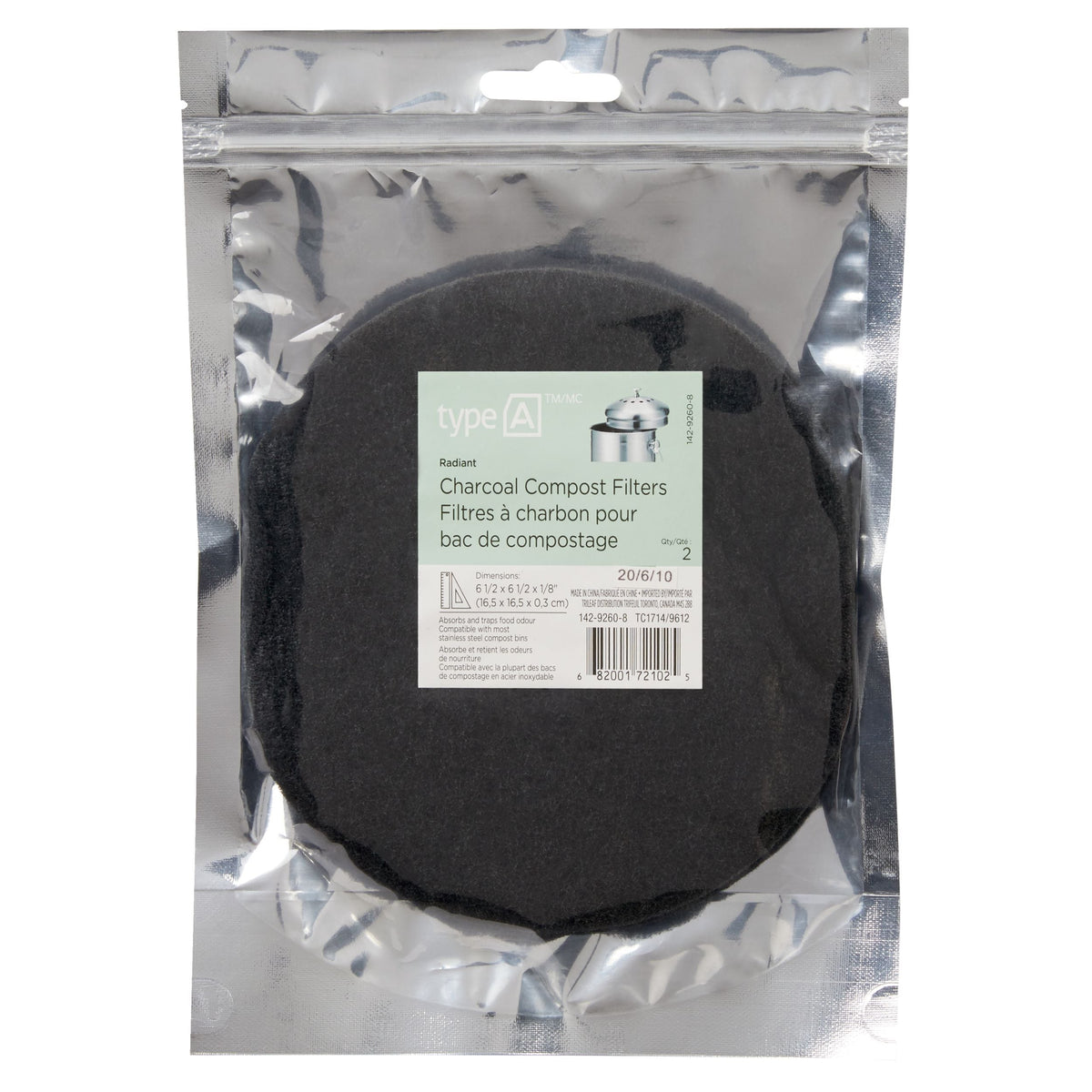 Charcoal Compost Filter, 2-pk, Compatible with Most Stainless Steel Compost Bins