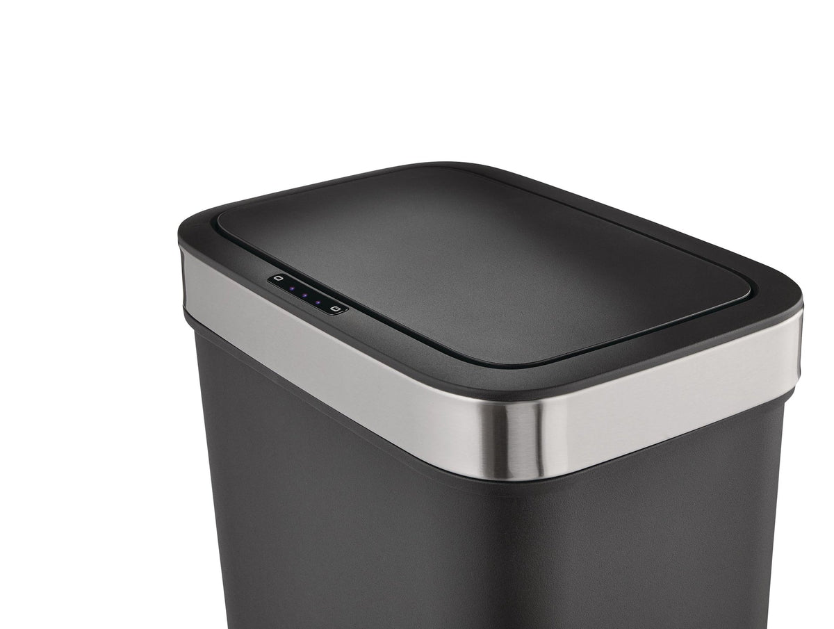 Resin Rectangular Auto Indoor Refuse Bin, Motion Sensor Lid, Black, 50-L