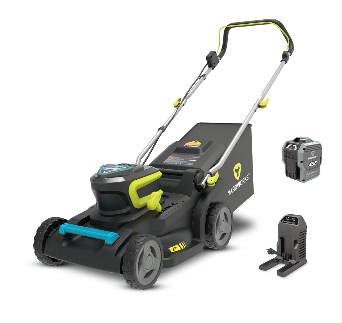 48V 2-in-1 Brushless Push Lawn Mower, 17-in with 4Ah Battery & Charger