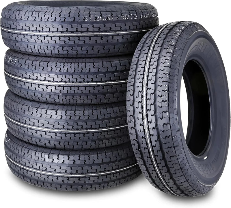 set of 4 Heavy Duty Trailer Tires ST205/75R15 205 75 15 10-Ply Load Range E Steel Belted Radial w/Scuff Guard W1206