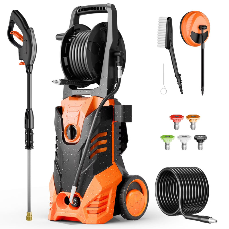 Electric Pressure Washer, 3800PSI 2.6 GPM Power Washer Machine with Hose Reel,4 Quick Connect Nozzles, Foam Cannon, for Cars, Patios, and Floor... W6074