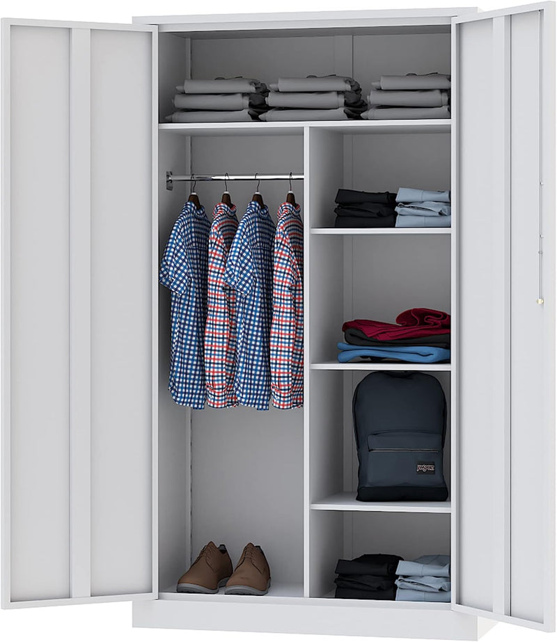 Metal Storage Cabinets Locker with Lock Door, 72'' Clothing Coat Steel Storage Freestanding Wardrobe for Office, Home, School, Employee,Gym,Fire Department (1PC-Black) F8405