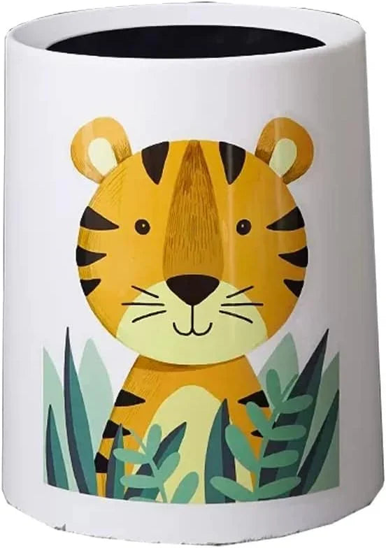Trash Can No Lid Cute Kitchen Living Room Children's Room Bedroom Office Garbage Can Large Waste Paper Basket Toilet (Color: Tiger) I8837