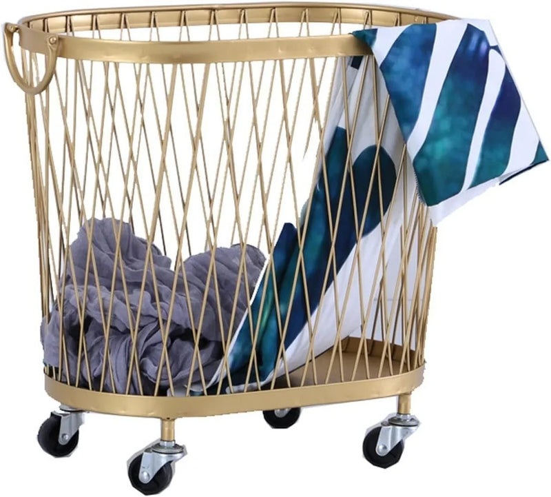 Laundry Hamper with Wheels, Round Mesh Metal Rolling Basket, Iron for Bathroom, Bedroom, Room, Toy & Clothes Storage - 45 * 42.5cm X1621