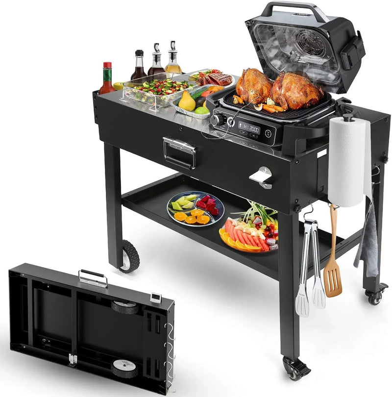 Foldable barbecue table cart, black stone portable frying pan, Onni pizza oven - Portable outdoor barbecue preparation table, equipped with a bag, very suitable for camping and tailgate events. O3364