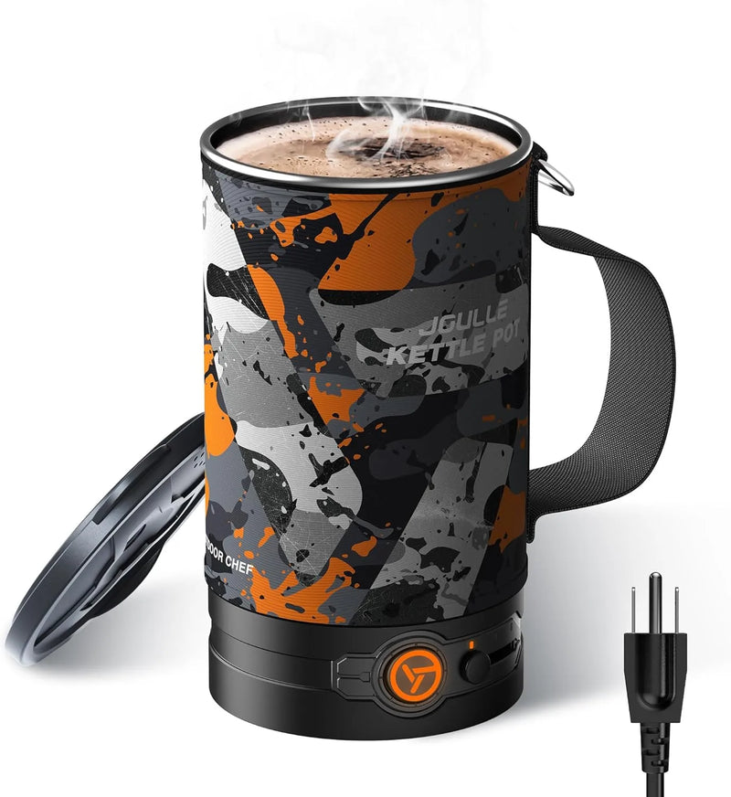 Electric Kettle, Multi-Functional Portable Travel Water Boiler Cooker, 30 oz Electric Kettle for Coffee, Cooking, Popcorn Maker, Camping RV Essentials I4498