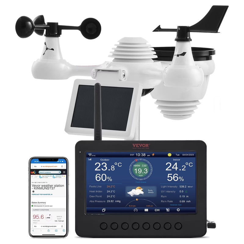 VEVOR 7-in-1 Wireless Weather Station with Wi-Fi,7 in TFT Colorful Display, Solar-Powered Outdoor Sensor, Indoor Outdoor Monitoring, Includes... T4181