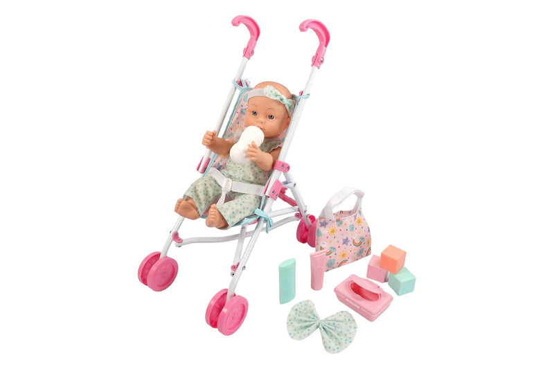 15" Baby Doll With Stroller And Accessories H5173