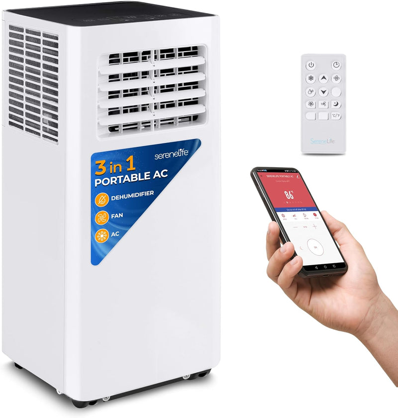 Portable Air Conditioner– 8,000 BTU 3-in-1 AC Unit with Cooling, Dehumidifier & Fan –w/ Remote Control, Window Mount Kit, Wheels, Quiet Operation for Rooms up to 300 sq ft O9183