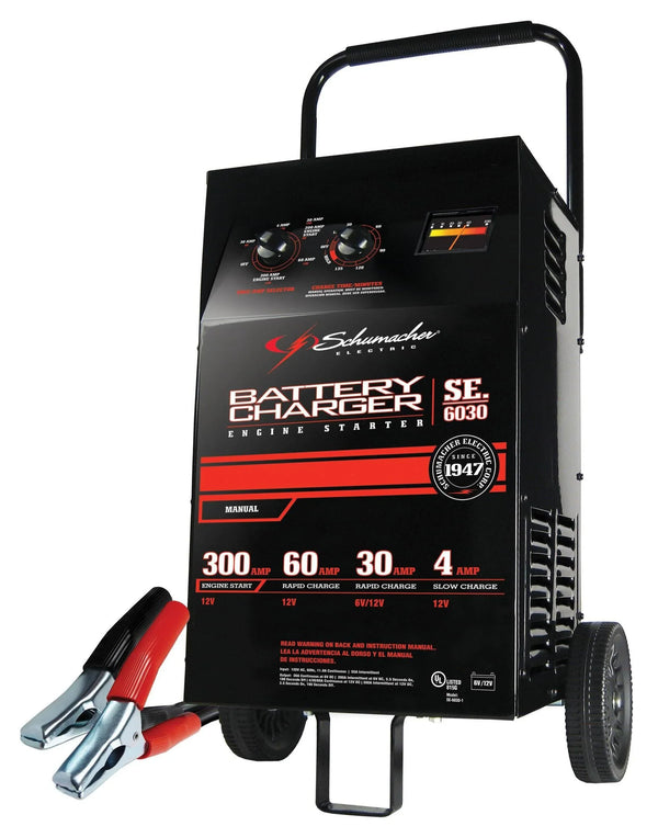 Electric Wheeled Battery Charger and Engine Starter, SC1446, 2-in-1, manual timer control, 300 crank amps, 6 volts, 12 volts, for car, SUV, truck and Marine batteries C2837