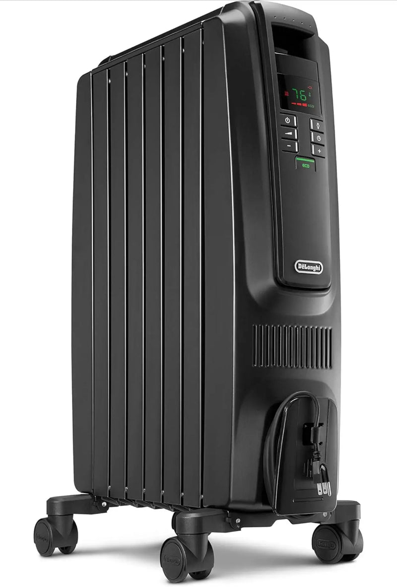Oil Filled Radiator Space Heater, Quiet 1500W, Adjustable Thermostat, 3 Heat Settings, Timer, Energy Saving, Safety Features, White, Dragon TRD40615EBKCA, Black T8776