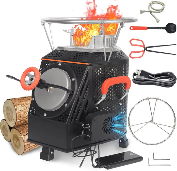 Wood Burning Camp Stove, Outdoor Portable Wood Burning Camp Stove, Large Stainless Steel Camping Stove for Outside Cooking Survival Campfire Patio Backyard Gathering 16"L x 13"W x 17"H3 F3199