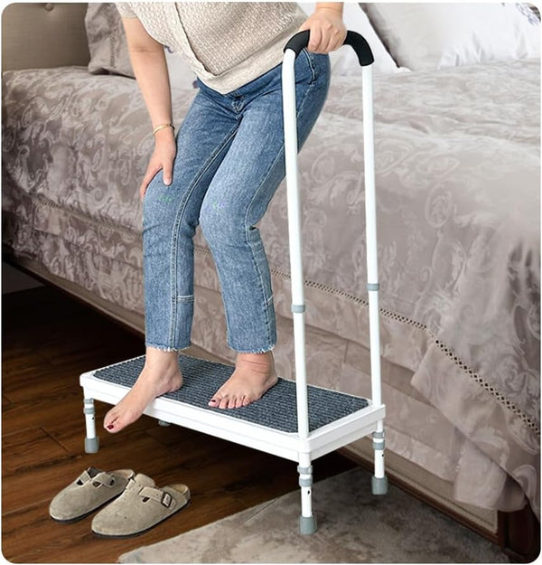 Mybow Bed Step Stool with Handle for High Beds, Adjustable 2 Step Stool, 31.5" Extra Wide & Heavy Duty Mobility Aid for Seniors, Post-Surgery Recovery, Pregnant Women, Medical Bedside Step J870