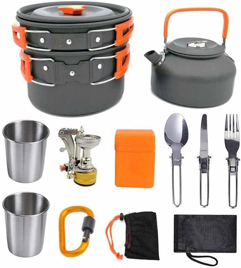 Camping cooking set - picnic cooking pot set - outdoor hiking and barbecue tableware set - camping travel supplies set including frying pan, water jug and stove E5769