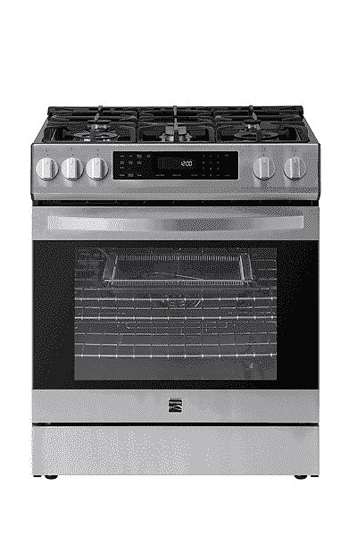 22-76853 5.6 cu. ft. Front-Control 5 Burner True Convection Gas Range with Oven, Large Window, Three Oven Racks, Dishwasher Safe Cast Iron... E9312