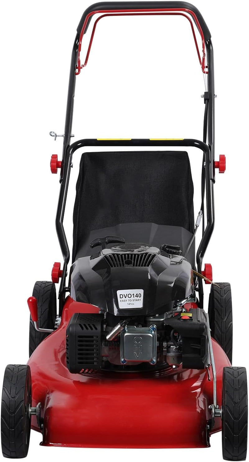 Self-propelled lawn mower, 141cc four-stroke gasoline engine, lawn mower with 20-inch blades, rear-wheel drive, push-type lawn mower, equipped with a 50-liter hay storage tank, rear wheel diameter 10 inches, rotational speed 2850 revolutions per minu E8