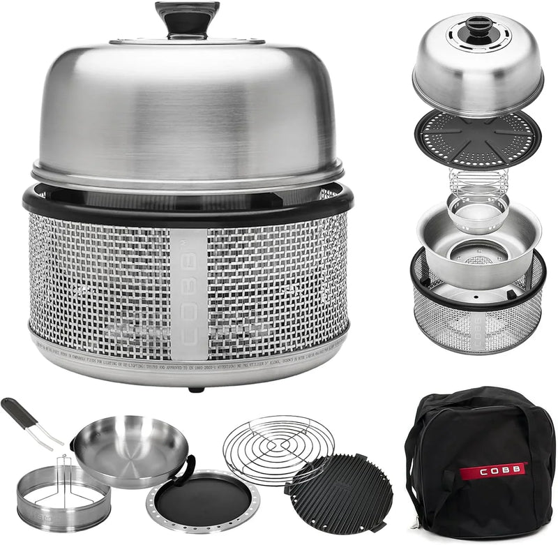 Stainless steel non-smoking portable tabletop charcoal grill with a frying pan, an outdoor barbecue grill with 10 functions, suitable for camping, boats and RVs, is the perfect combination for an outdoor kitchen (fully equipped) M9552