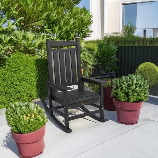 Outdoor Rocking Chair, HDPE Rocking Chair for Adults, All Weather Porch Rockers for Lawn Garden, White Q5114