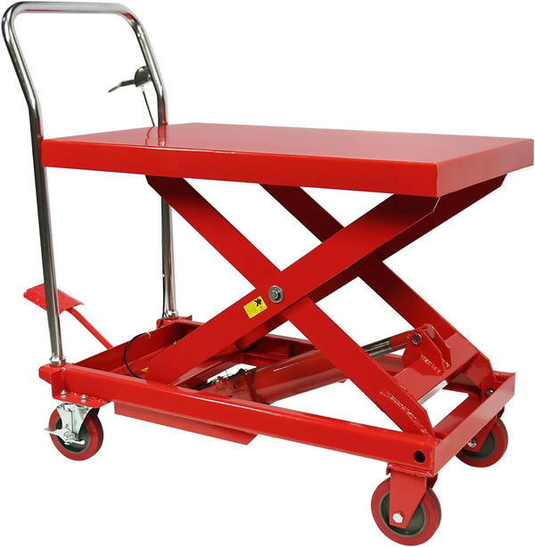 Hydraulic Lift Table Cart – 31" Lift Height, Double Scissor Design with 4 Wheels & Non-Slip Pad for Material Handling J6669