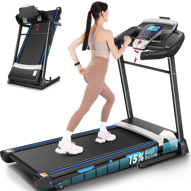 ANCHEER Folding Treadmill with 15% Auto Incline,3.25HP Ultra-silent Motor, Speed Range of 0.6~10MPH,300lb Capacity, APP Wireless... M4159