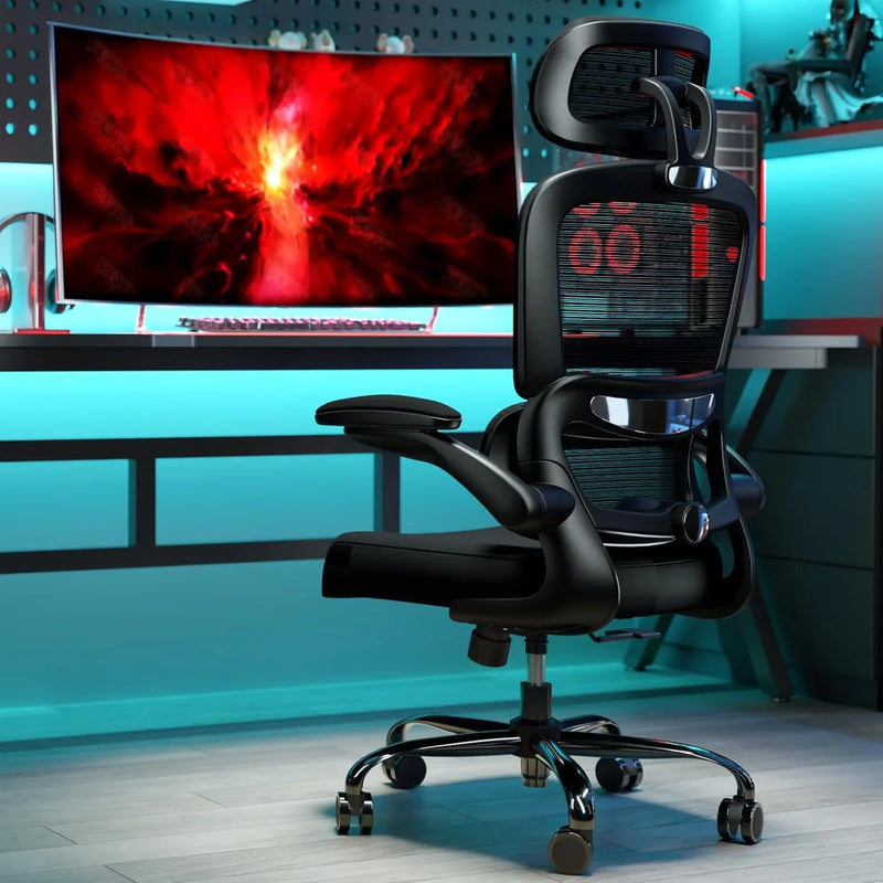 Office Chair Ergonomic Desk Chair, 330 LBS Home Mesh Office Desk Chairs with Wheels, Comfortable Gaming Chair, High Back Office Chair for Long Hours, Office Chair for Study and Work (Grey) J3954