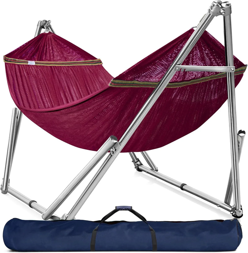Double hammock with frame, with a load capacity of 650 pounds, double hammock with support rods, made of high-quality 201 stainless steel, assembled in 30 seconds, sturdy and flexible portable hammock frame, suitable for outdoor and indoor Z1434