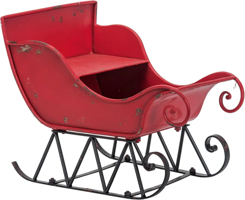 Christmas Sleigh Outdoor Decorations Large-sized Worn Red Metal Santa Sleigh Toy Decoration Gift Basket Winter Decorations Indoor Christmas Garden Santa Sleigh Decoration - 39 inches (Sleigh-L) F2416