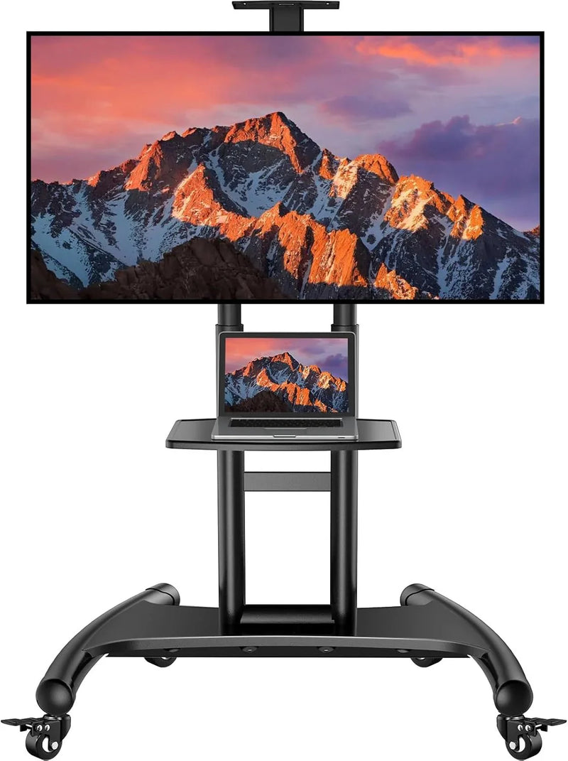 Rolling/Mobile TV Cart with Wheels for 32-82 Inch LCD LED 4K Flat Screen TVs - TV Floor Stand with Shelf Holds Up to 100 lbs, Height Adjustable Trolley Max VESA 600x400mm- PSTVMC05 Y6118