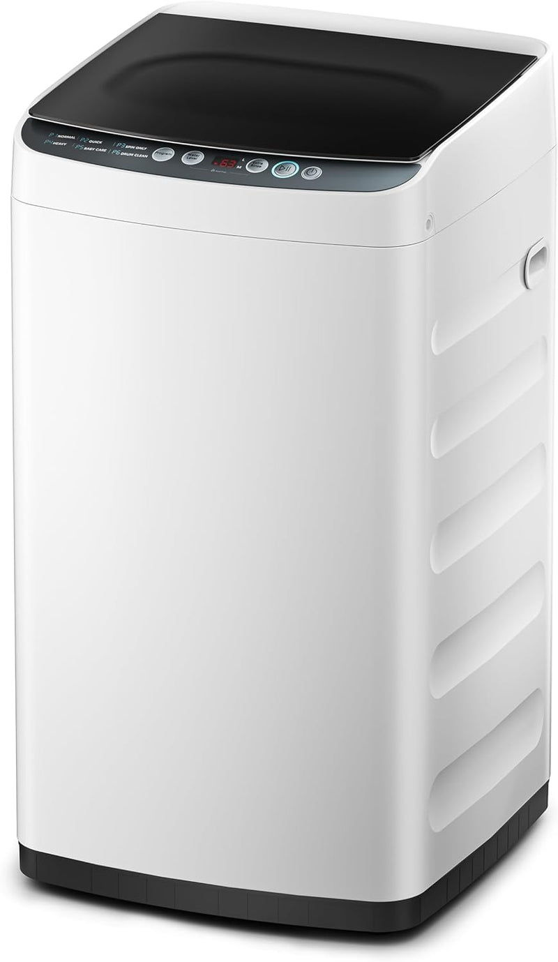 Portable Washer with 6 Cycles, Drum Clean, Quick, Stainless Steel Tub, Transparent Lid, LED Display Washing Machine, White V3938