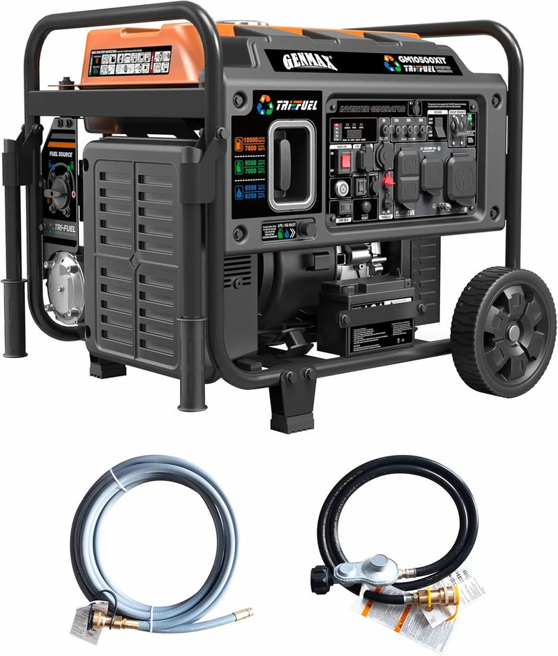 Tri Fuel Open Frame Inverter Generator,with ATS,Quiet Technology,CO Sensor,digital display and 50A,Ideal for Home backup,contruction site and RV Camping (GM10500XiT) I4931