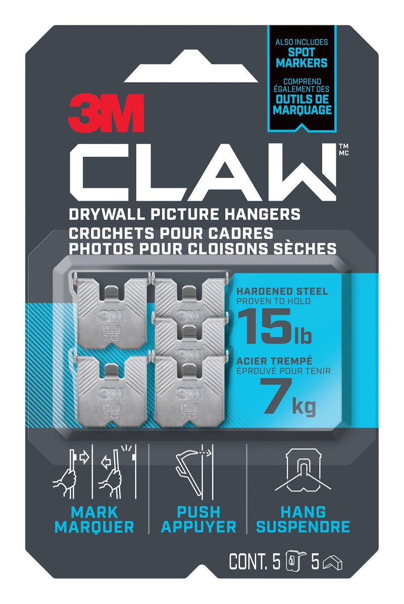 Claw DrywAll Picture Hanger, 15-lb Capacity, 5 Hangers per Pack W3061