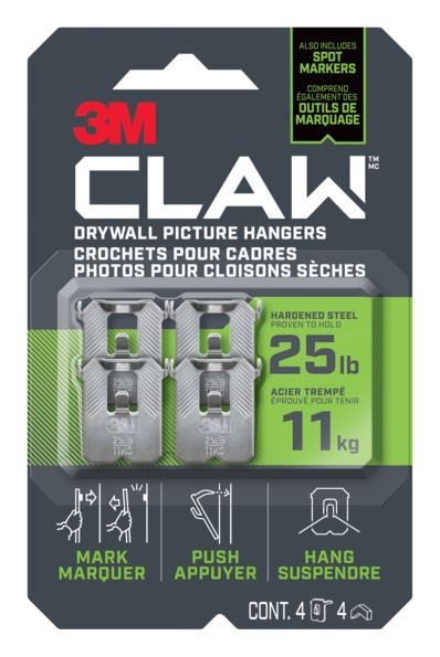 Claw DrywAll Picture Hanger, 25-lb Capacity, 4 Hangers per Pack P7449