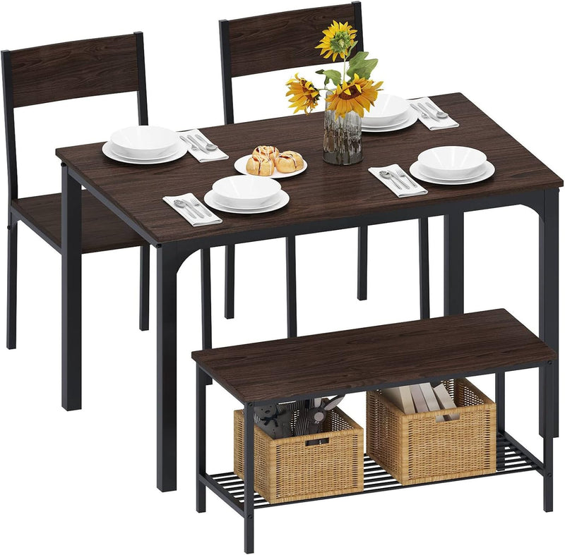 Dining Table and Chairs Dining Table Set with 2 Chairs and 1 Bench Bar Set Kitchen Table and Chairs for Dining Room Bistro Set，Pure White S5046