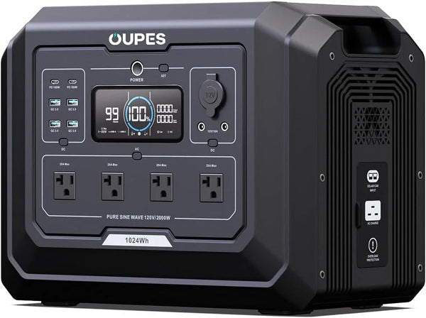 1 Portable Power Station 2000W (4500W Peak), 1024Wh LiFePO4 Battery Generator with 1400W AC Charging & 800W Solar Charging, Expandable to 5120Wh, for Home, Power Outages, Camping & RVs Q4221