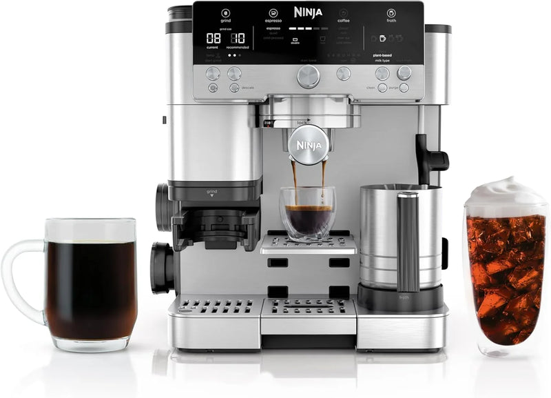 Italian coffee machine, drip coffee machine, rapid cold brew coffee machine, integrated grinder, hand-free milk frother, equipped with a strike plate, water filter, cleaning sheet, descaling agent D3480