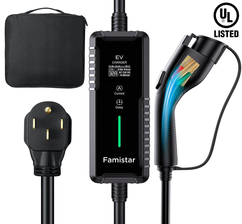 Level 2 & Level 1 EV Charger, 16Amp 110-240V Portable J1772 Electric Car Charger with Adjustable Amp Delayed Timer 25ft Long Cord A5152