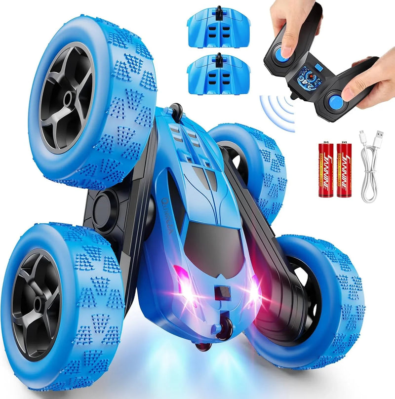 Children's version remote control car (suitable for children over 6 years old), RC car stunt toy, four-wheel drive, double-sided design, 360° rotating remote control, with headlights, is a birthday or Christmas gift for boys aged 6, 7, 8, 9, 10, 11 Y0078