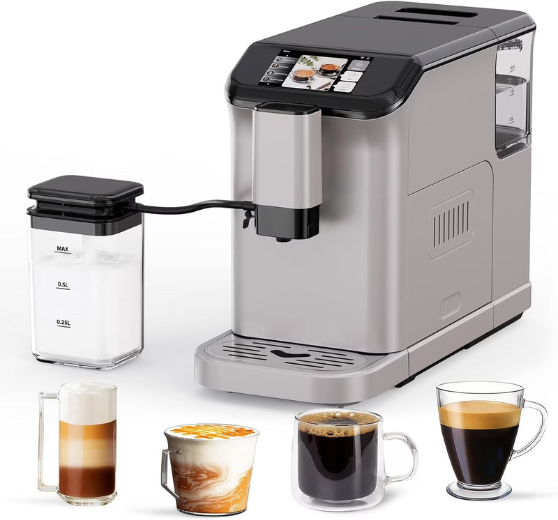 Full Automatic Espresso Machine with Built-In Grinder & Milk Frother - FTF Touchscreen Coffee Maker for Latte/Cappuccino, 20 Bar Pressur & 1.5L... I4293